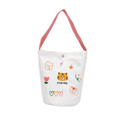 Cartoon Animal Embroidery Canvas Bucket Bag