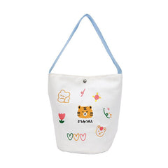 Cartoon Animal Embroidery Canvas Bucket Bag
