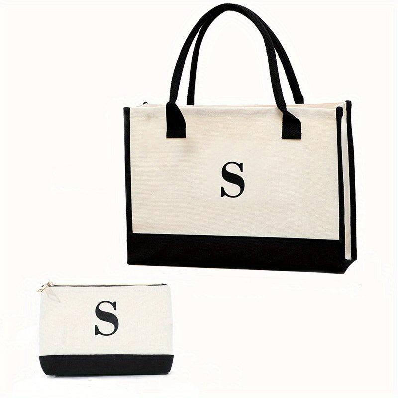Letter Graphic Tote Bag Large Capacity Canvas Shoulder Bag Casual Handbag