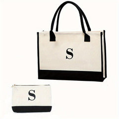 Letter Graphic Tote Bag Large Capacity Canvas Shoulder Bag Casual Handbag