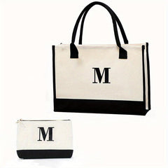 Letter Graphic Tote Bag Large Capacity Canvas Shoulder Bag Casual Handbag