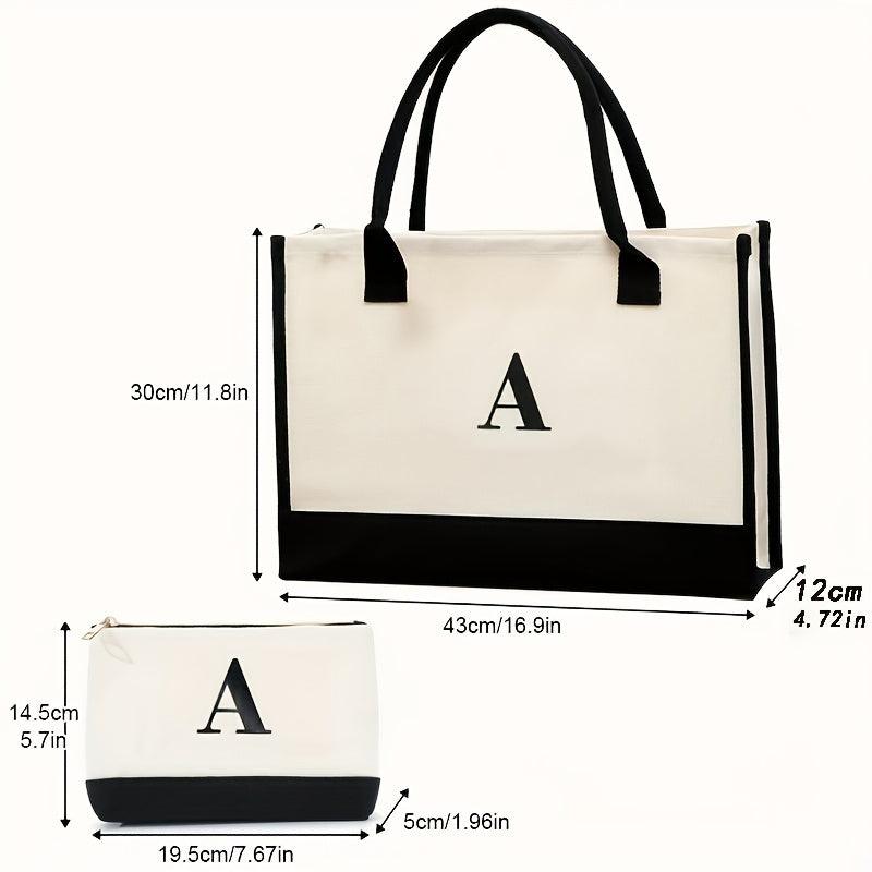 Letter Graphic Tote Bag Large Capacity Canvas Shoulder Bag Casual Handbag