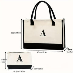 Letter Graphic Tote Bag Large Capacity Canvas Shoulder Bag Casual Handbag