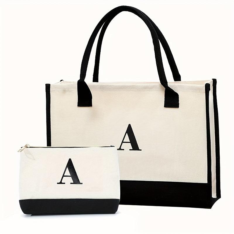 Letter Graphic Tote Bag Large Capacity Canvas Shoulder Bag Casual Handbag