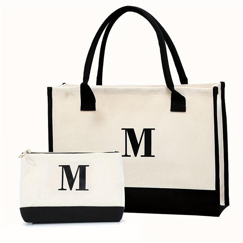 Letter Graphic Tote Bag Large Capacity Canvas Shoulder Bag Casual Handbag