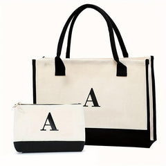 Letter Graphic Tote Bag Large Capacity Canvas Shoulder Bag Casual Handbag