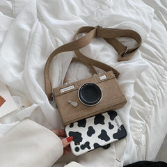 Mini Camera Box Bag Suede Top Handle Purse Women's Crossbody Bag