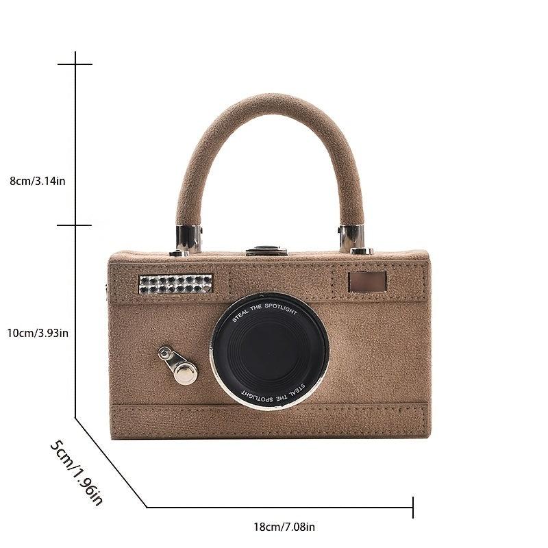 Mini Camera Box Bag Suede Top Handle Purse Women's Crossbody Bag