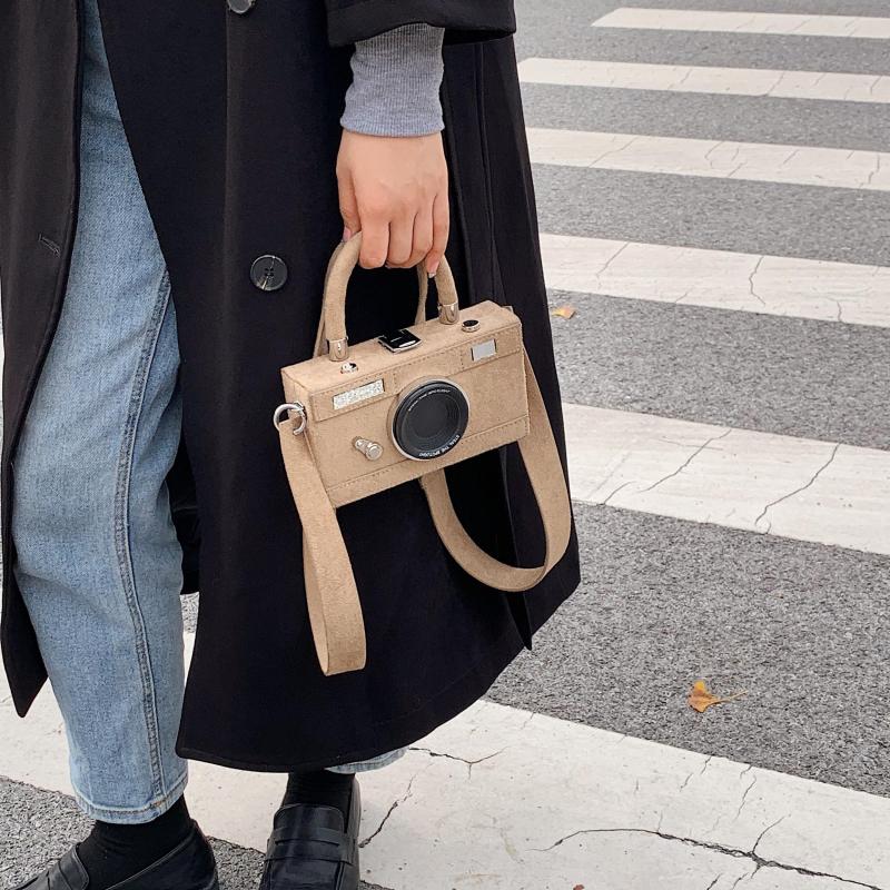 Mini Camera Box Bag Suede Top Handle Purse Women's Crossbody Bag