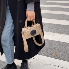 Mini Camera Box Bag Suede Top Handle Purse Women's Crossbody Bag