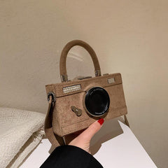 Mini Camera Box Bag Suede Top Handle Purse Women's Crossbody Bag