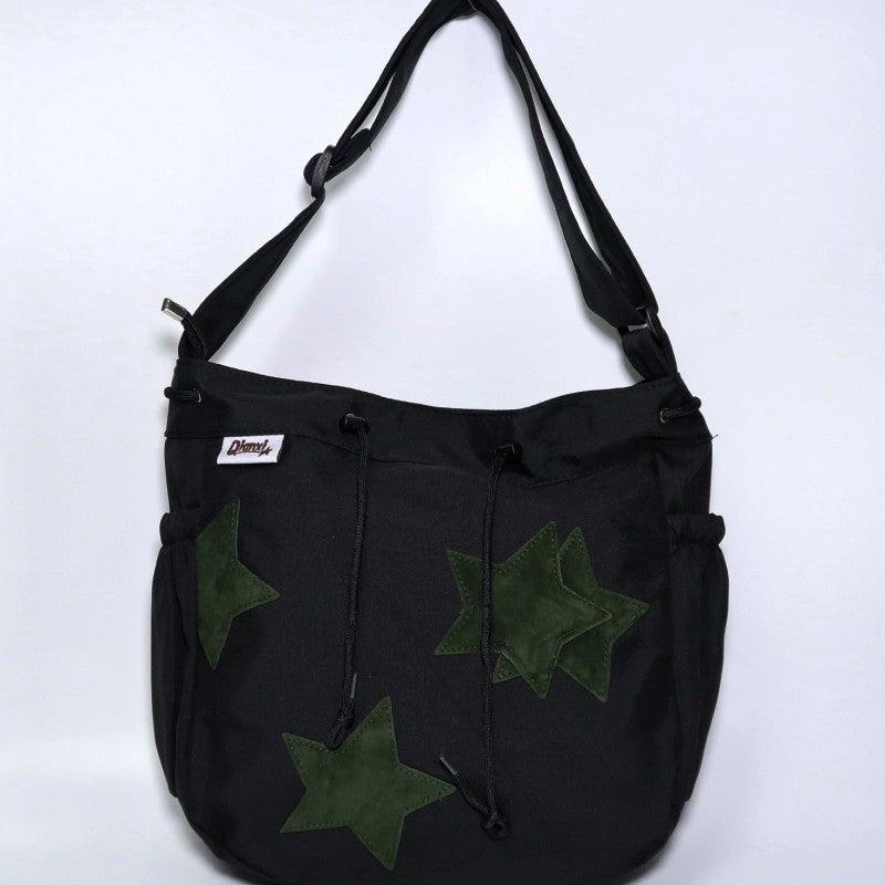Y2K Star Nylon Zipper Tote Bag School Student Large Crossbody Bag