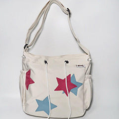 Y2K Star Nylon Zipper Tote Bag School Student Large Crossbody Bag