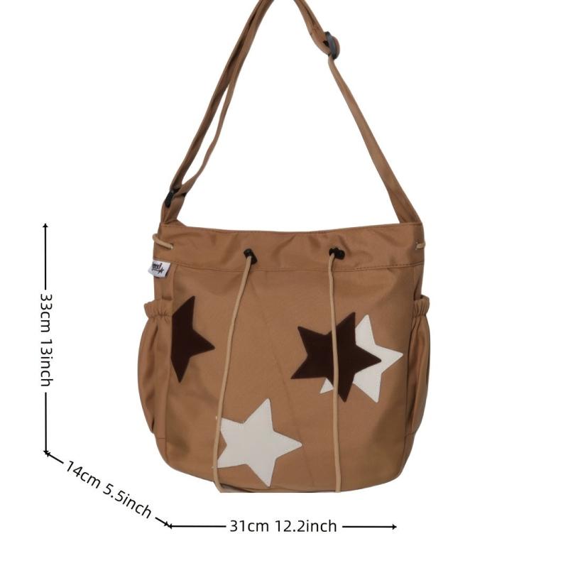 Y2K Star Nylon Zipper Tote Bag School Student Large Crossbody Bag