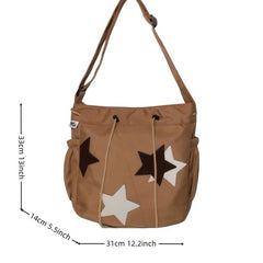 Y2K Star Nylon Zipper Tote Bag School Student Large Crossbody Bag
