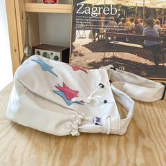 Y2K Star Nylon Zipper Tote Bag School Student Large Crossbody Bag