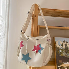 Y2K Star Nylon Zipper Tote Bag School Student Large Crossbody Bag