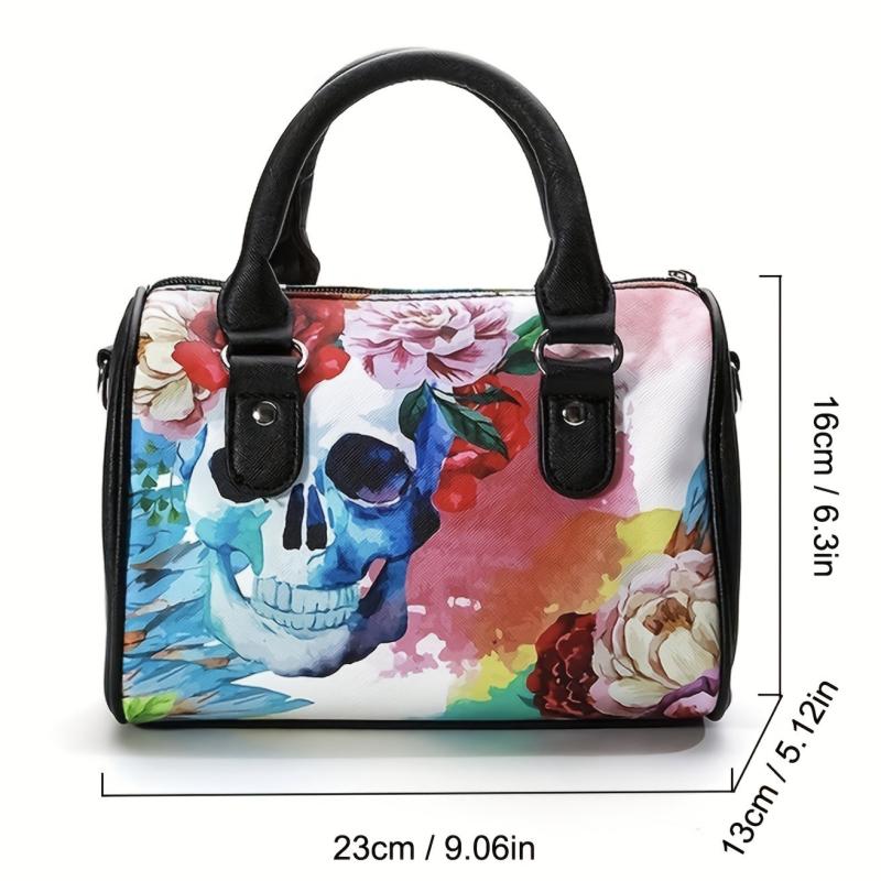 Flower Skull Print Handbag Halloween Ghost Crossbody Bag