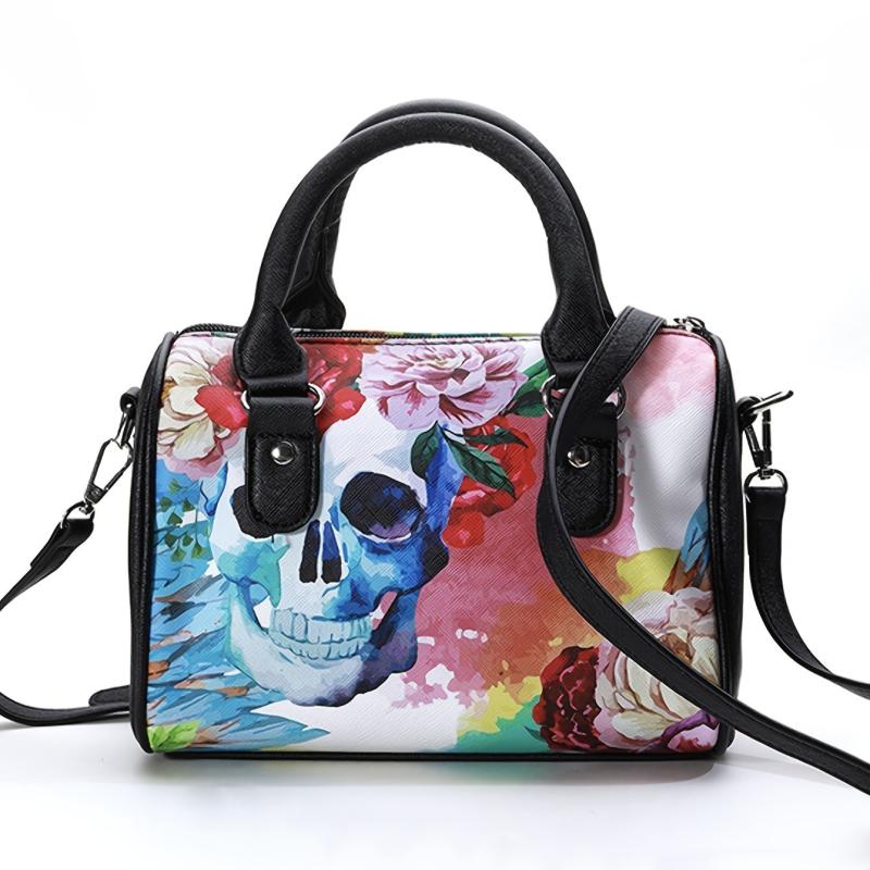 Flower Skull Print Handbag Halloween Ghost Crossbody Bag
