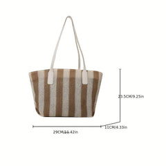 Summer Stripes Woven Straw Bag Contrast Beach Bag Large Capacity