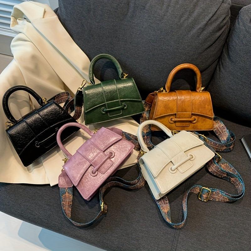 Niche Small Shoulder Bag Vintage Pattern Wide Strap