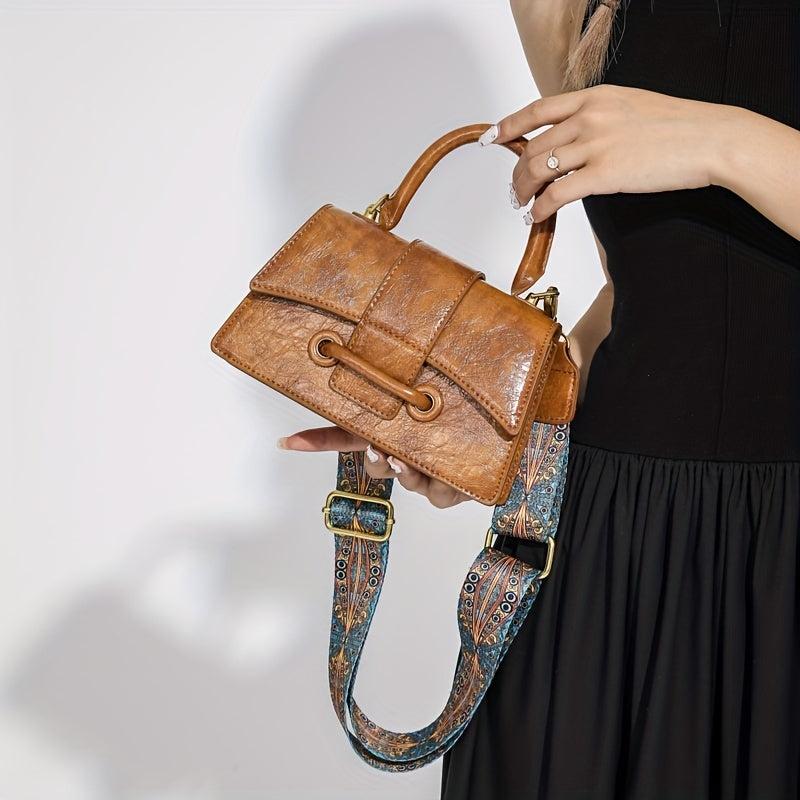 Niche Small Shoulder Bag Vintage Pattern Wide Strap