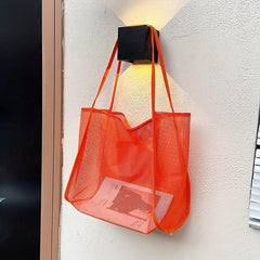 Summer Hollow Mesh Bag Solid Large Capacity Shoulder Bag All Match Beach Bag
