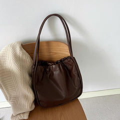 Cloud Ruched Tote Bag PU Leather Shoulder Handbag