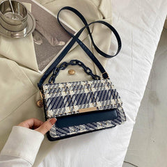 Tweed Flap Bag Plaid Pattern Chain Square Bag