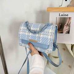 Tweed Flap Bag Plaid Pattern Chain Square Bag