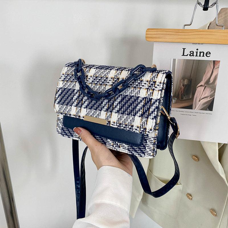Tweed Flap Bag Plaid Pattern Chain Square Bag