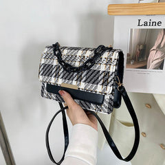 Tweed Flap Bag Plaid Pattern Chain Square Bag