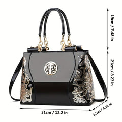 Sequin Embroidery Shoulder Bag with Adjustable Strap