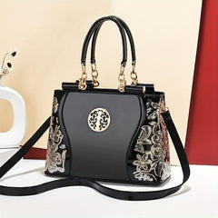 Sequin Embroidery Shoulder Bag with Adjustable Strap