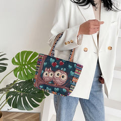 Embroidered Canvas Tote Bag with Geometric Pattern Strap