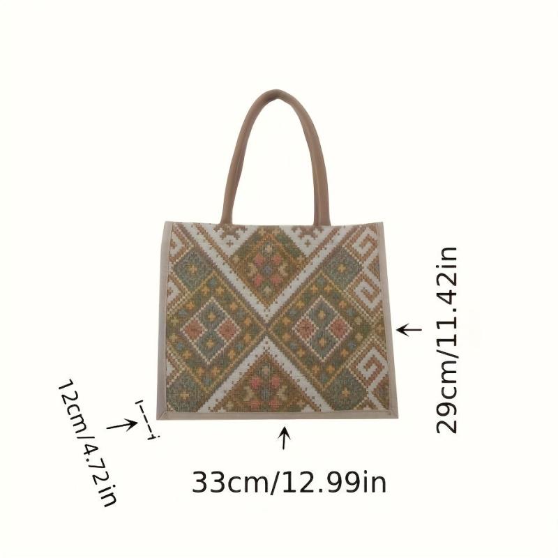 Ethnic Style Canvas Tote Bag Geometric Pattern Shoulder Bag