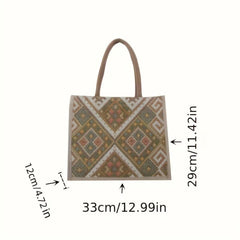 Ethnic Style Canvas Tote Bag Geometric Pattern Shoulder Bag