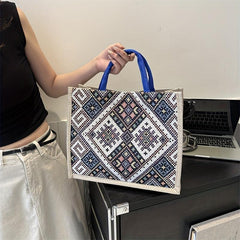 Ethnic Style Canvas Tote Bag Geometric Pattern Shoulder Bag