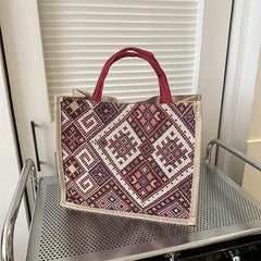 Ethnic Style Canvas Tote Bag Geometric Pattern Shoulder Bag
