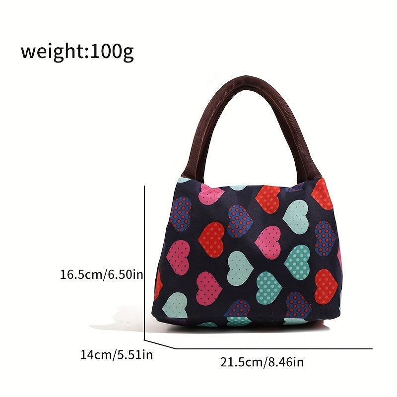 Colorful Heart Print Lunch Bag Insulated Thermal Bento Cooler Bag