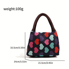 Colorful Heart Print Lunch Bag Insulated Thermal Bento Cooler Bag