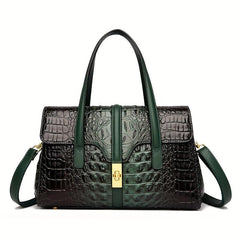 Crocodile Embossed Handbag Turn Lock Satchel Bag Faux Leather Shoulder Bag