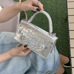 Crocodile Embossed Handbags Chain Crossbody Bag Women's Top Handle Square Purse