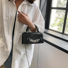 Crocodile Embossed Handbags Chain Crossbody Bag Women's Top Handle Square Purse