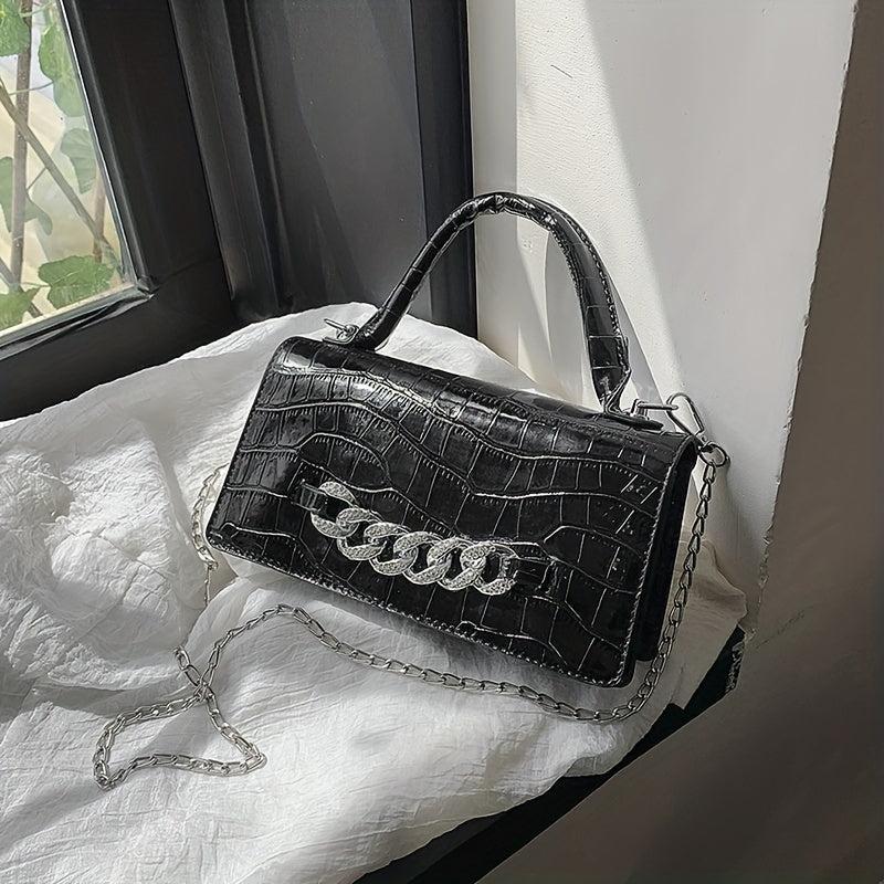 Crocodile Embossed Handbags Chain Crossbody Bag Women's Top Handle Square Purse