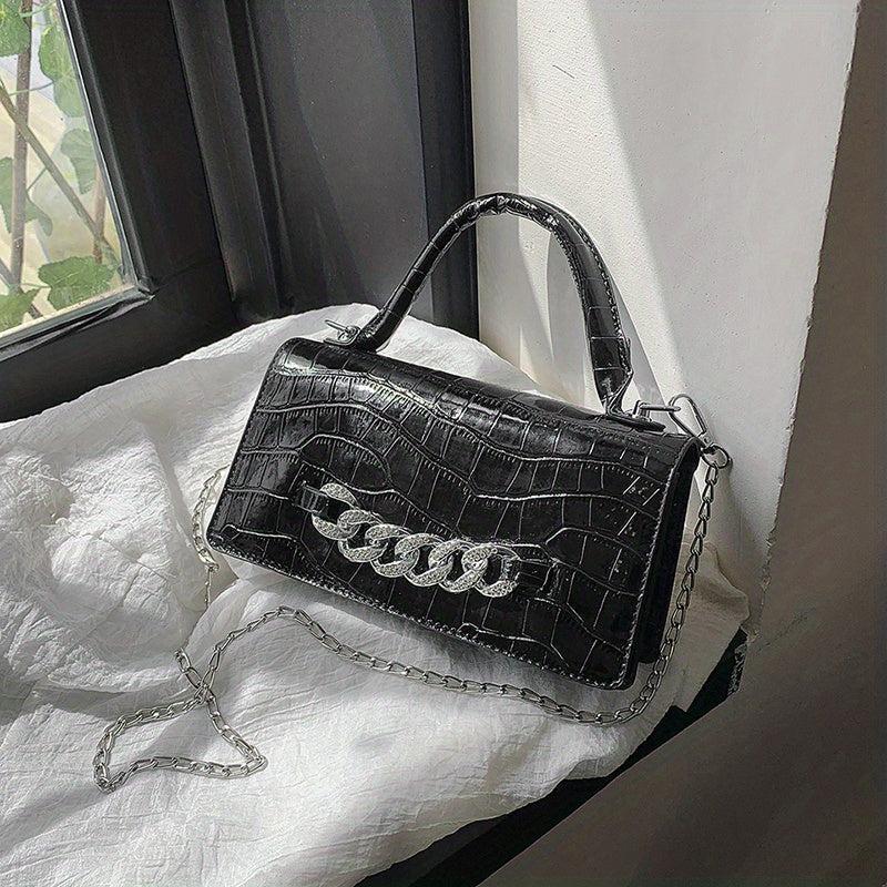 Crocodile Embossed Handbags Chain Crossbody Bag Women's Top Handle Square Purse