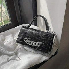 Crocodile Embossed Handbags Chain Crossbody Bag Women's Top Handle Square Purse