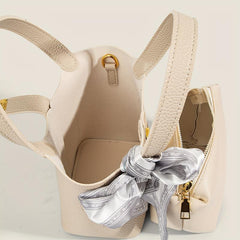 Solid Bucket Bag Set Scarf Decor Crossbody Bag Women's Stylish Handbag
