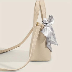 Solid Bucket Bag Set Scarf Decor Crossbody Bag Women's Stylish Handbag