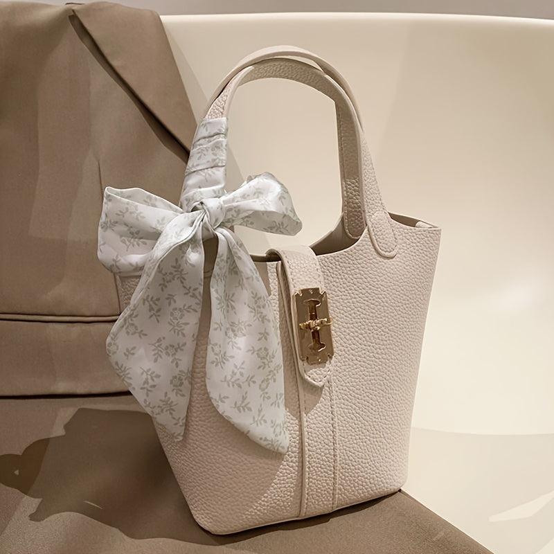 Solid Bucket Bag Set Scarf Decor Crossbody Bag Women's Stylish Handbag